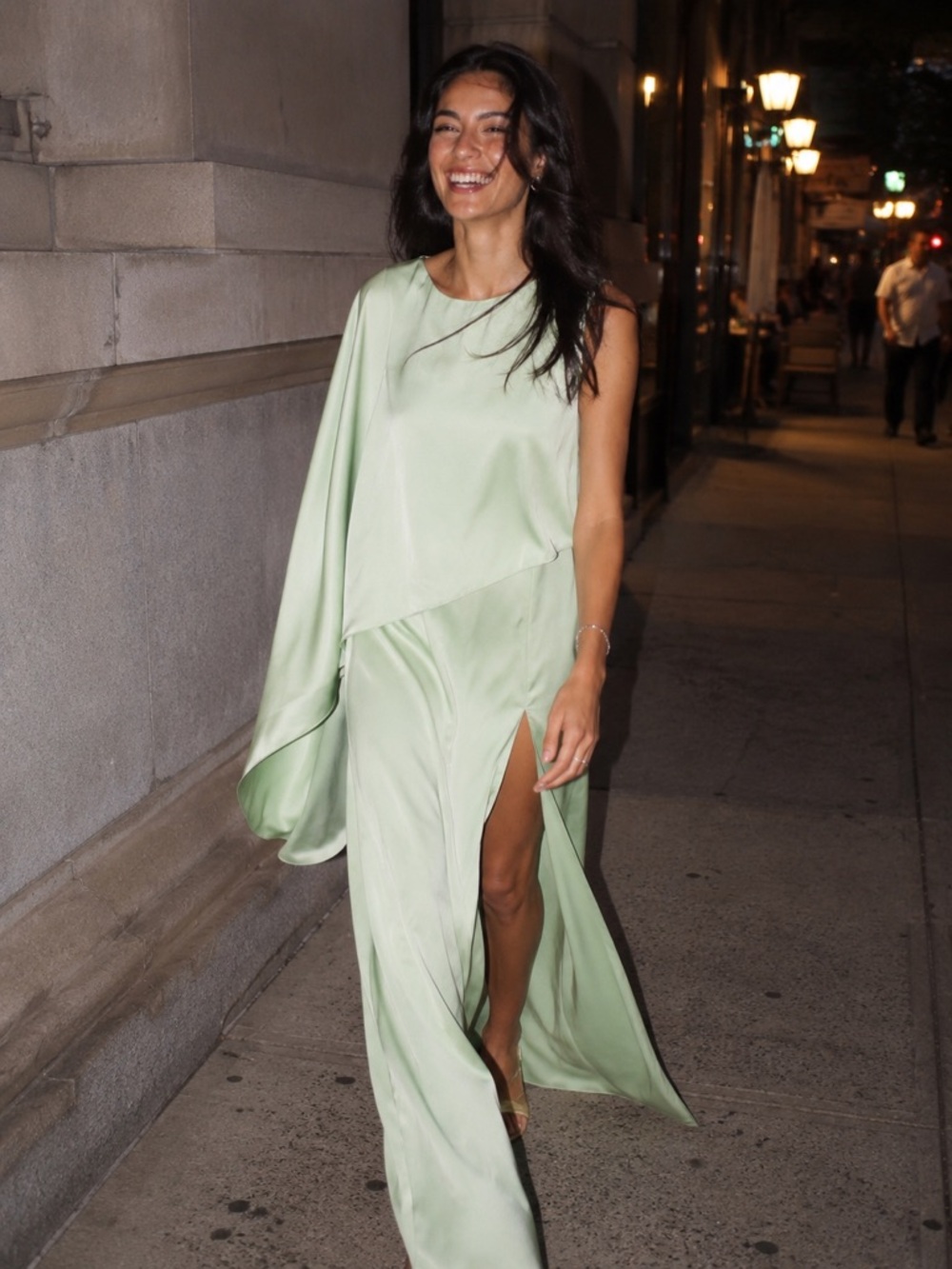 Katie May Drifter Satin Cape Gown Mint Green XS